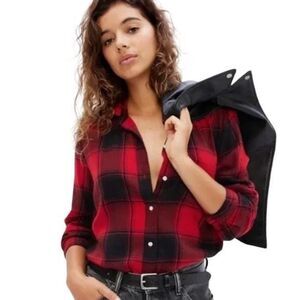 Women’s Oversized Plaid Flannel, Size Large